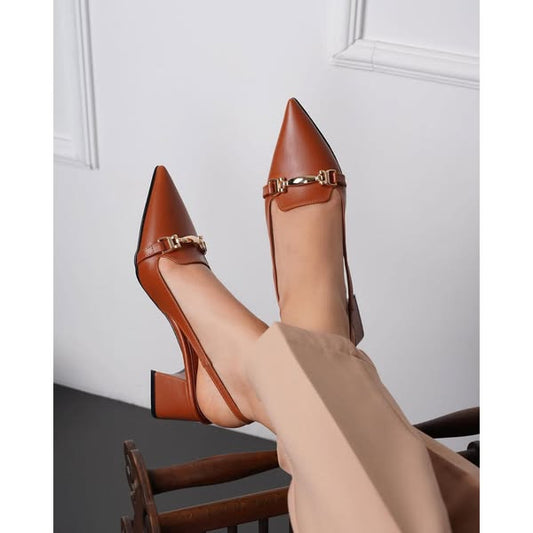 Chain Style Heel-Brown
