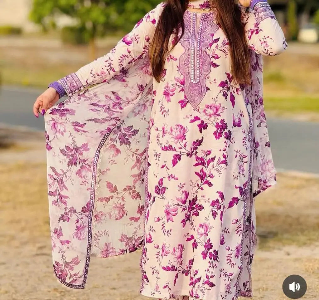 Aneela,s Embroidered Khaddar Stitched