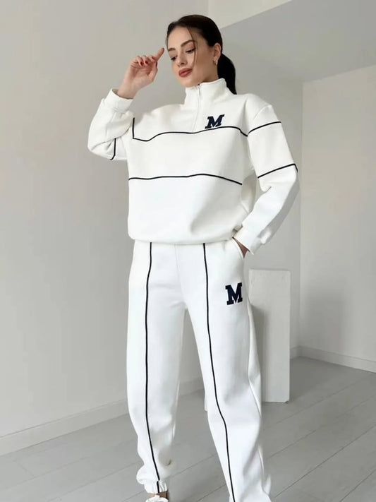 Italian half zip pullover tracksuit (White)