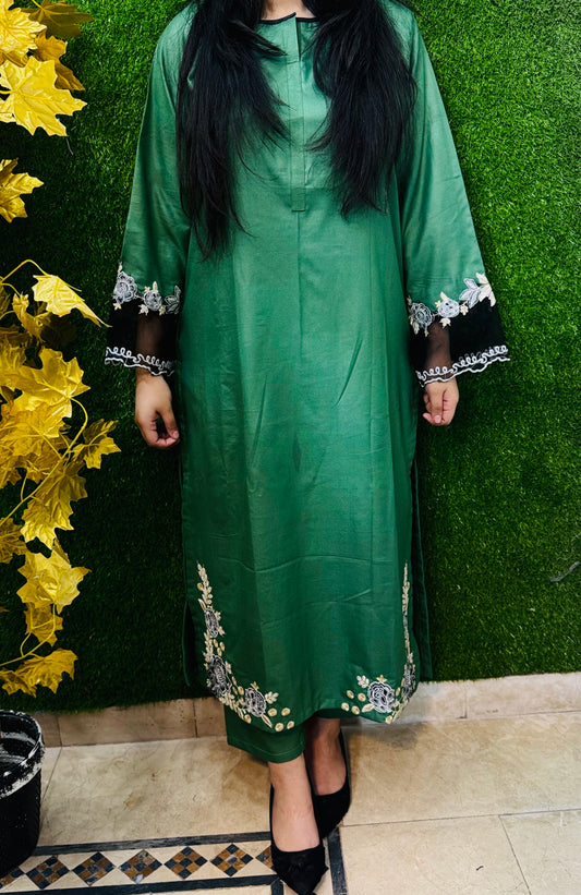 Minaar Embroidered stitched 2pcs dhanak Marina (Green)