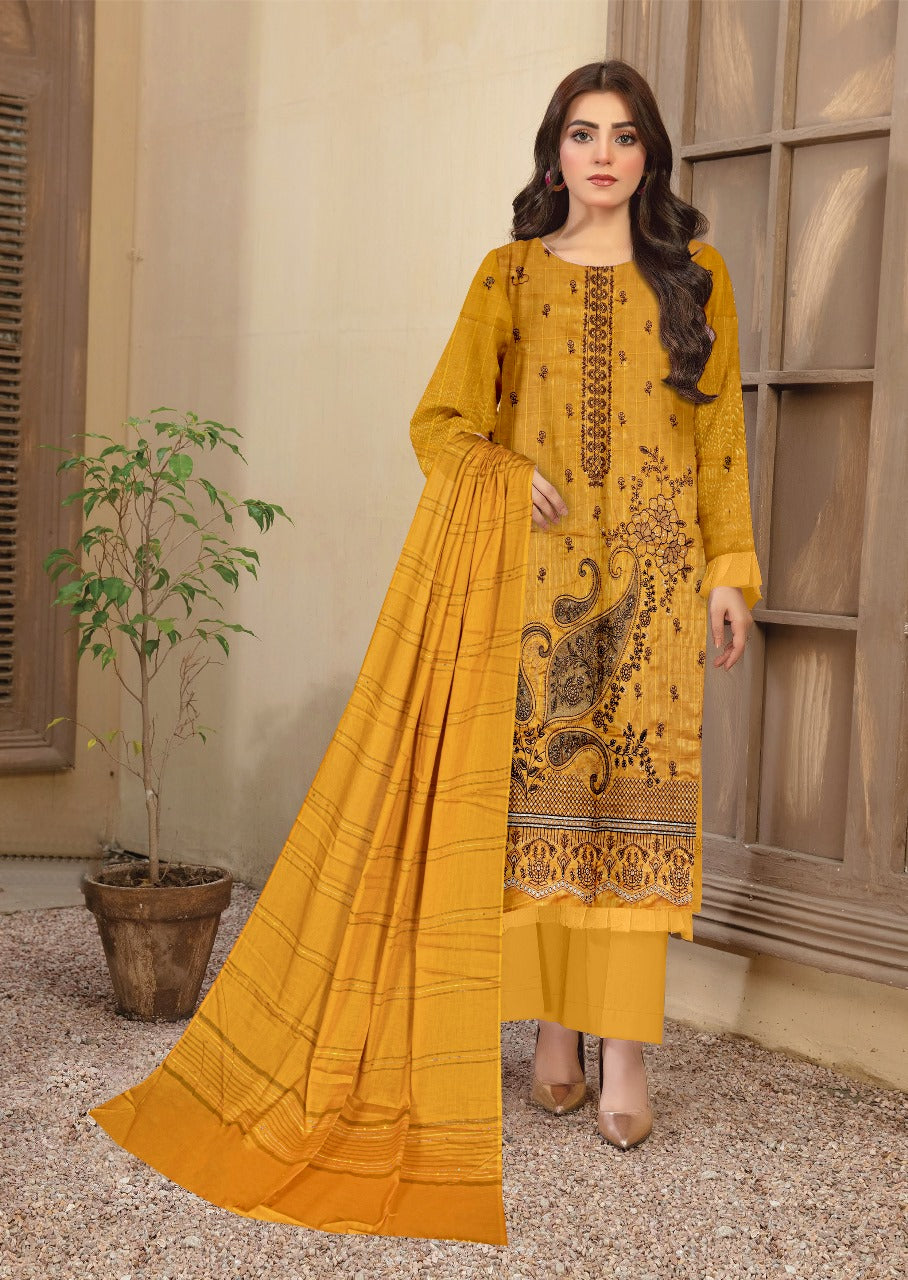 Gulpashi Full Embroidery lawn 3pcs