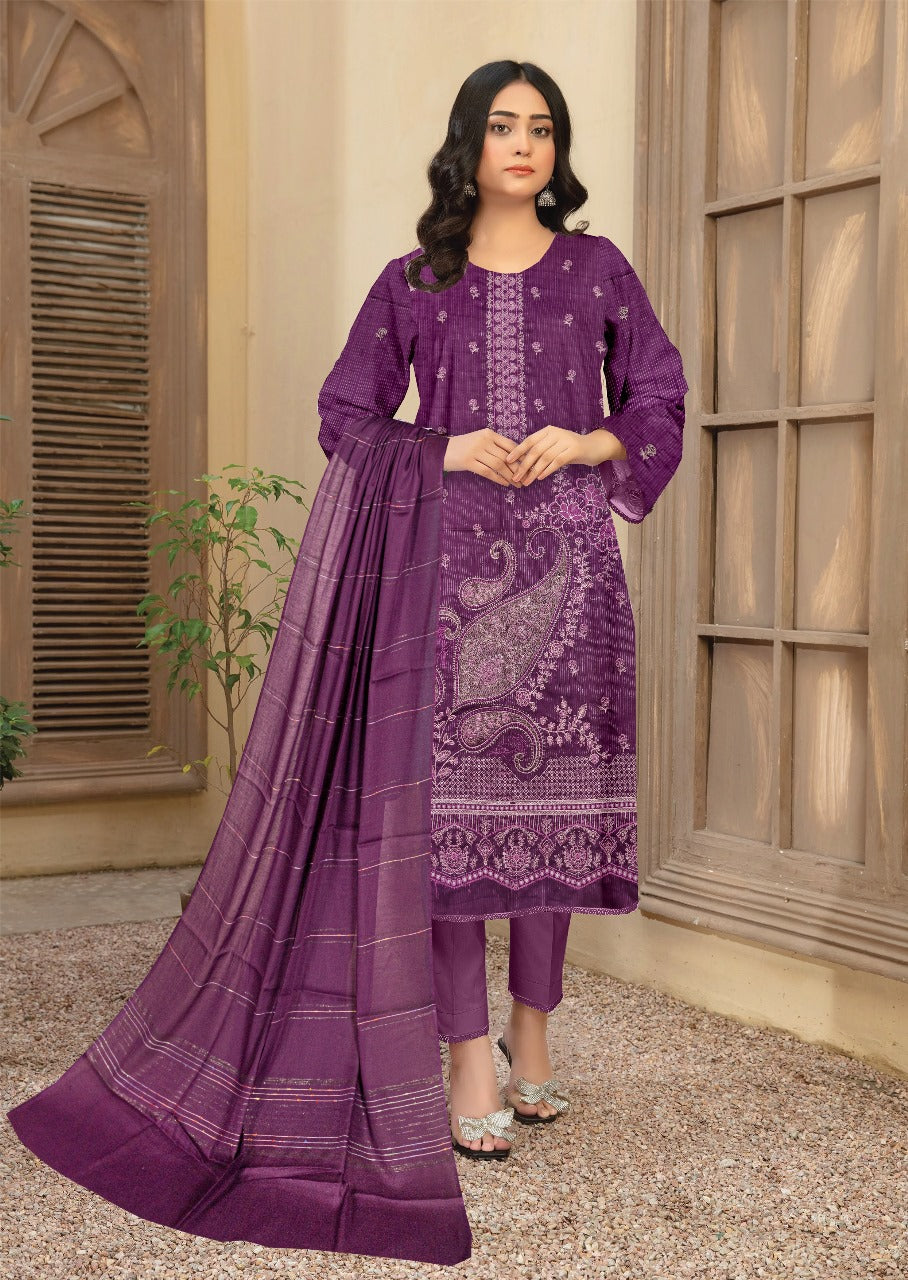 Gulpashi Full Embroidery lawn 3pcs