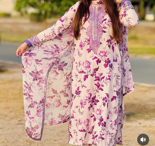 Aneela,s Embroidered Khaddar Stitched