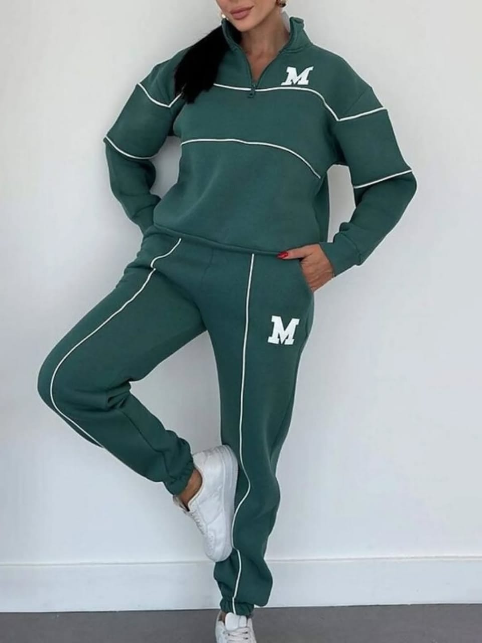 Italian half zip pullover tracksuit (Green)