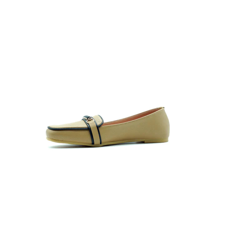 Skin Loafer Flats with Black Trim & Buckle Accent