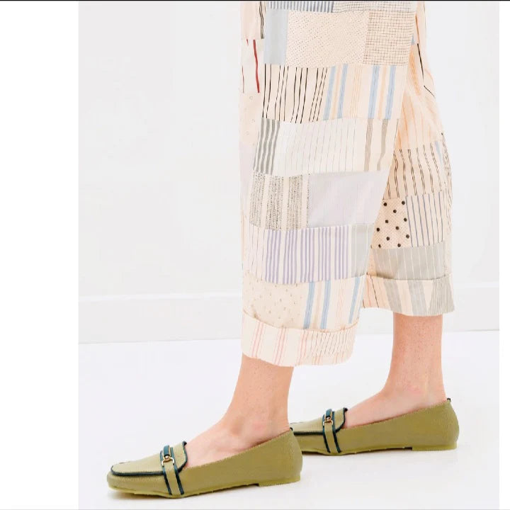 Skin Loafer Flats with Black Trim & Buckle Accent