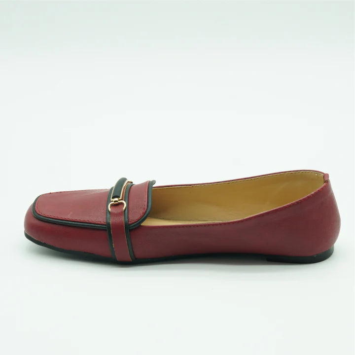 Red Classic Loafer Flats with Buckle
